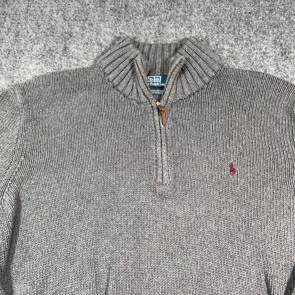 VTG Polo Ralph Lauren 1/4 Zip Sweater Men XXL Shaker Cable Knit Grey Preppy